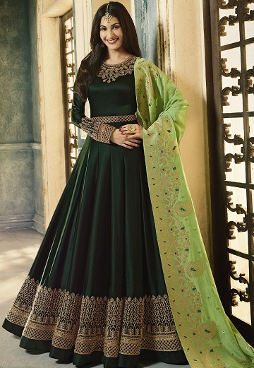 Green Modal Silk Churidar Dress For Girls