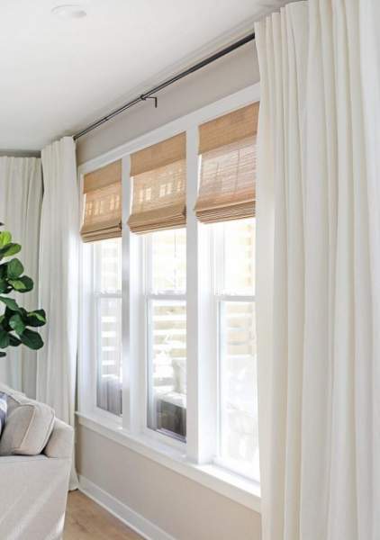 Bamboo Roman Shades With Curtains
