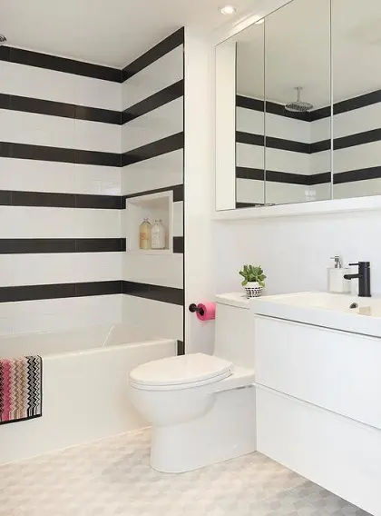 15 Modern Bathroom Wall Tiles Designs, Black And White Striped Bathroom Floor Tiles