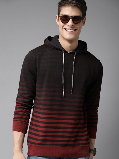 Cotton Striped Hooded Sweatshirt