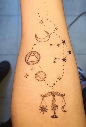 Elaborate Libra Star Sign Tattoo