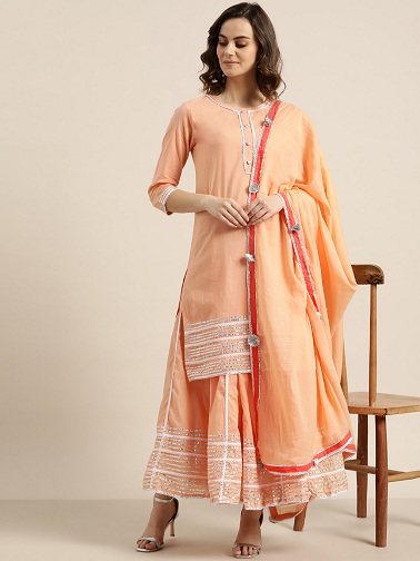 Indian Beautiful Cotton Kurti Skirt Set With dupatta* 