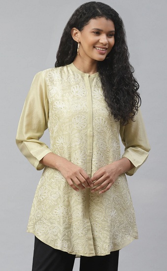 Green Embroidered Long Shirt