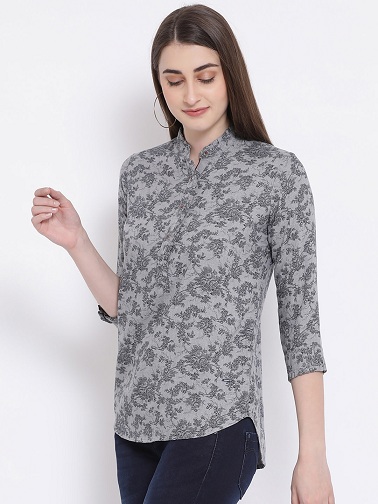 Grey Floral Print Shirt