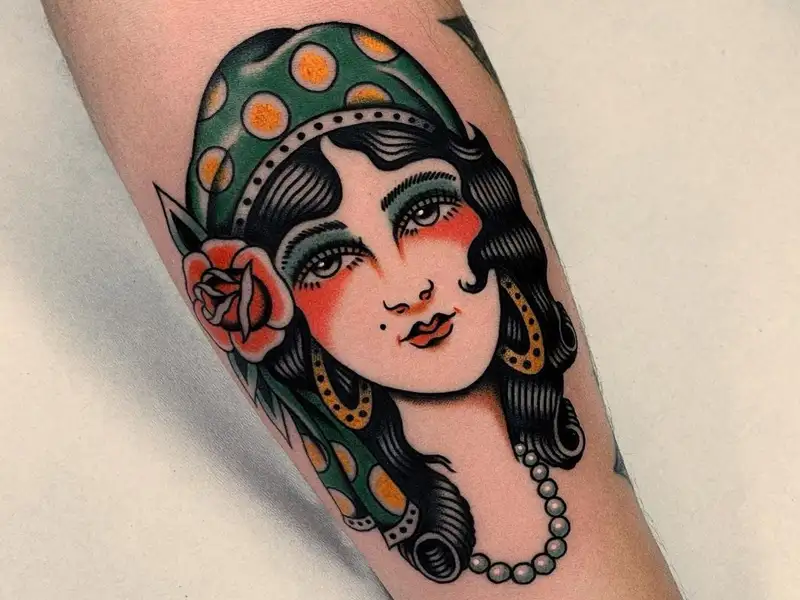 Traditional girl done by Hans Pasztjerik  Stay Classy Tattoo in Schiedam  The Netherlands  rtattoos