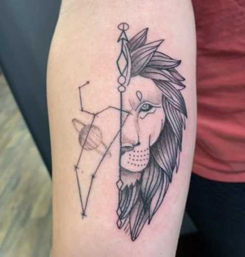 Half Lion And Half Constellation Leo Tattoo