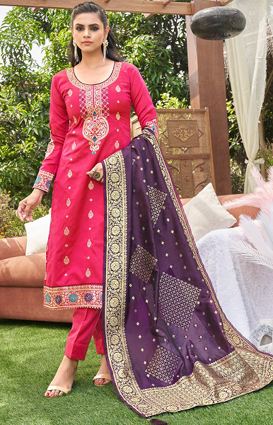Pink Banarasi Silk Salwar Suit