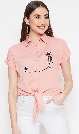 Pink Embroidered Short Sleeve Shirt