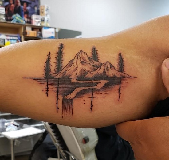 Realistic Mountain Bicep Tattoo