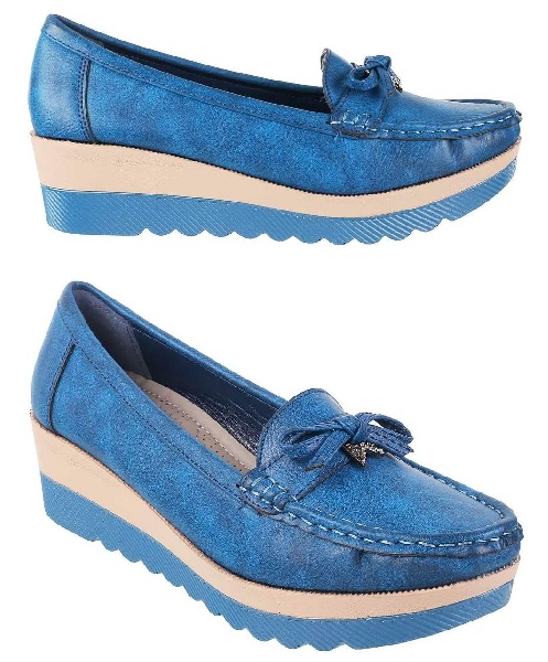 Blue Platform Wedge Loafers