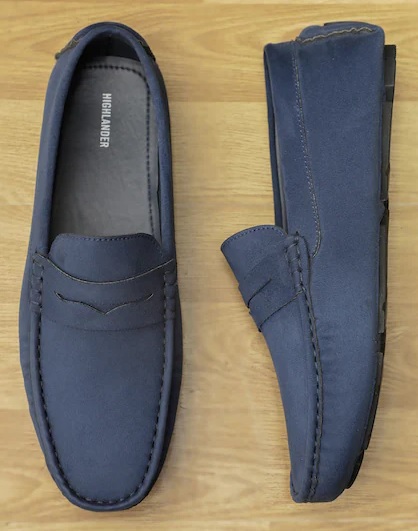 Blue Suede Penny Loafers