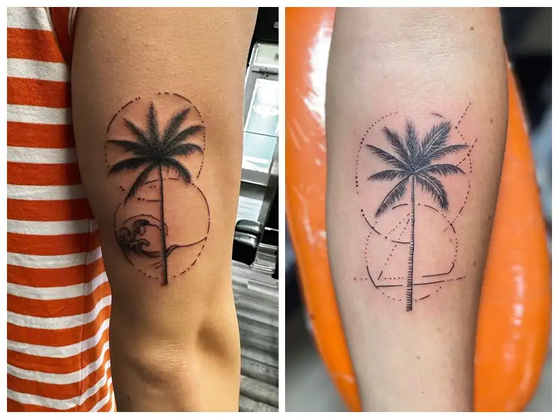 Tattoo uploaded by Claire  By pejczi palmtree holidays geometric  dotwork plane  Tattoodo