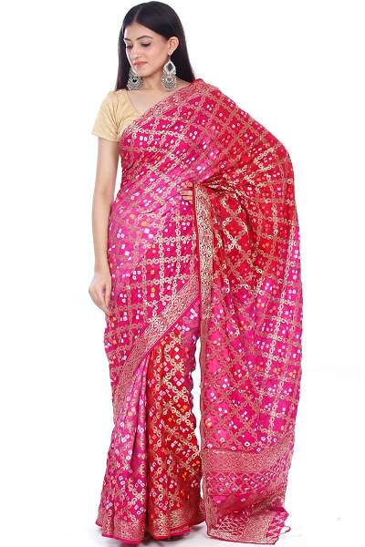 Pink And Red Gharchola Saree