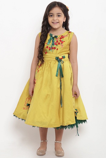 Yellow Embroidered Dress For 5 Year Girl