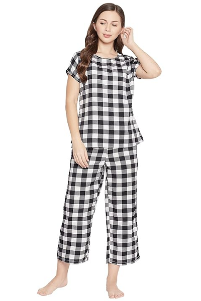 Checked Black And White Pajama Set