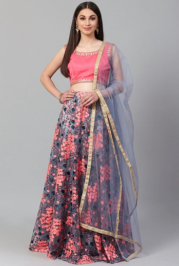 Grey and Pink Lehenga Choli | Designer lehenga choli, Party wear dresses,  Silk lehenga