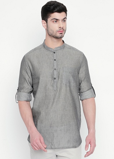 Grey Woven Design Straight Kurta Shirt