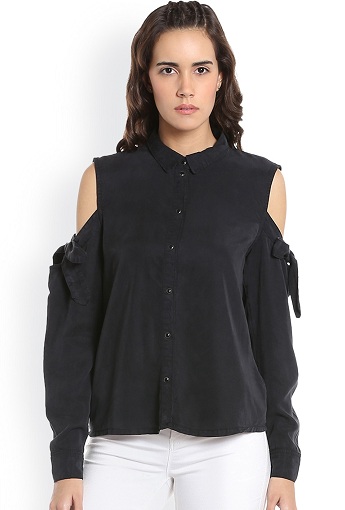 Designer Cold Shoulder Denim Shirt for Women