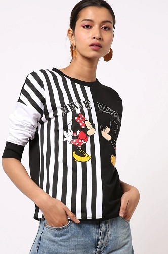 Disney Striped Sweatshirt with Mickey Mouse Print