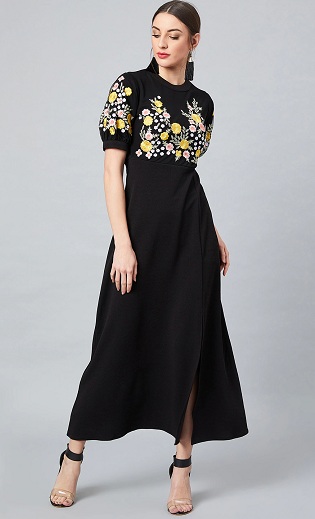 Embroidered Fit and Flare Partywear Dress