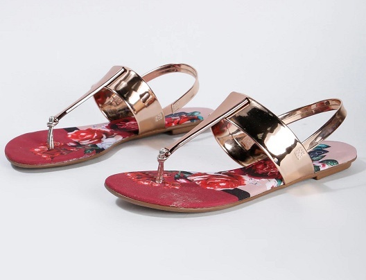 Glitter Flat Sandals with Floral Design