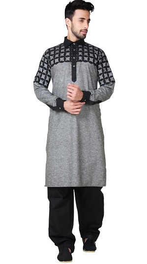 Grey Cotton Pathani Kurta Pajama