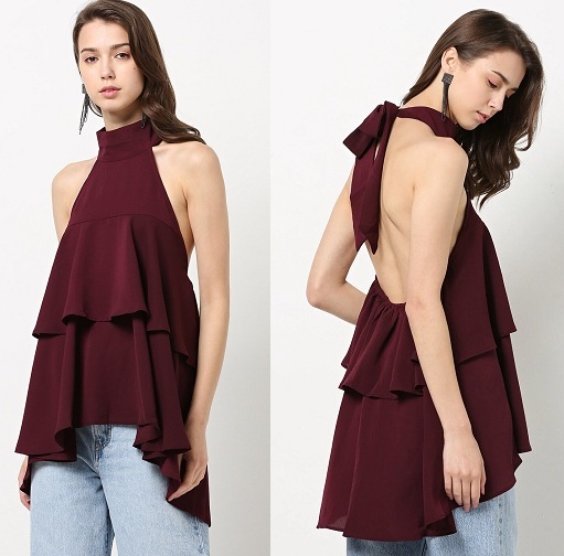 Layered Halter Neck Backless Top