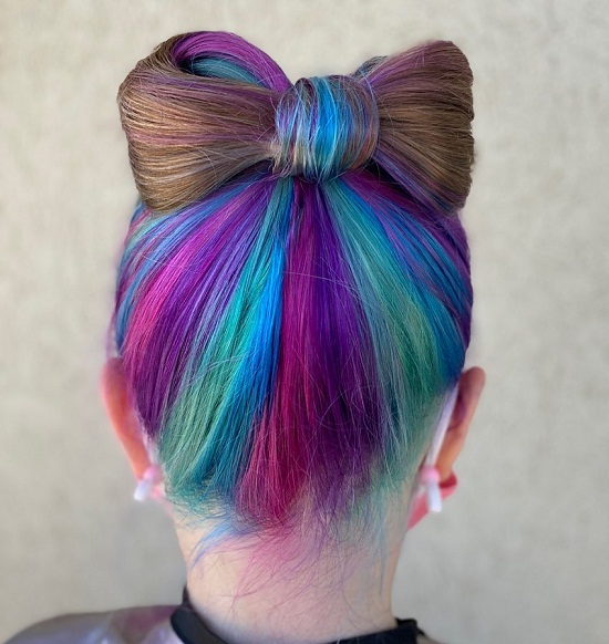Rainbow Hair Bow Bun
