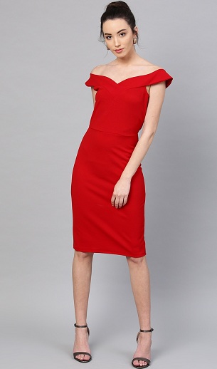 Red Off Shoulder Party Wear Dress