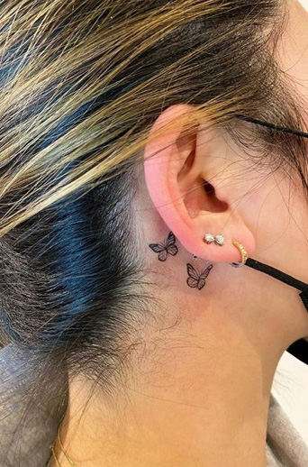 Small Butterfly Tattoo Behind The Ear