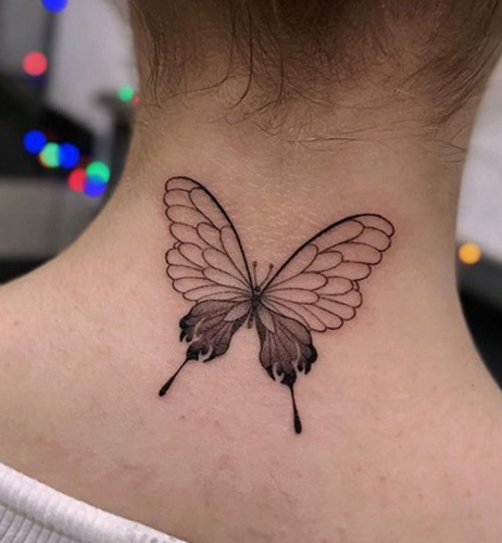 Unique Butterfly Neck Tattoo