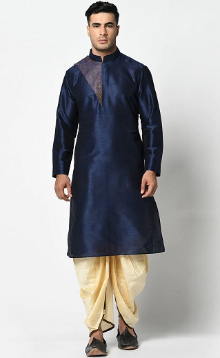 Blue A-Line Solid Kurta with Dhoti