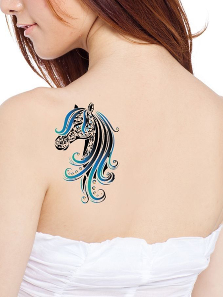 Single needle horse tattoo on the inner forearm