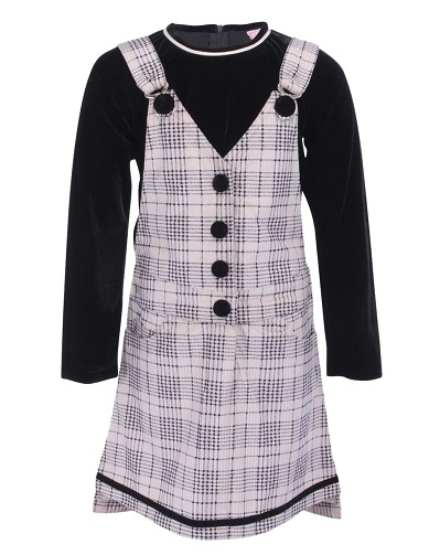 Checked Pinafore Party Dress for Kid Girls