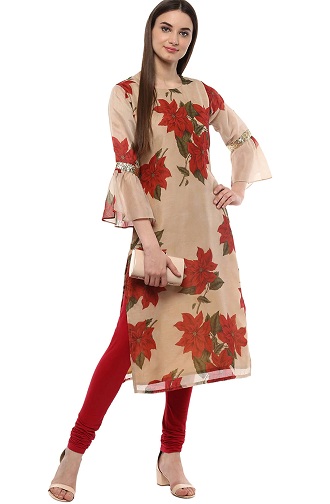 Floral Print Kurta With Bell Sleeves