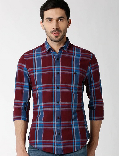 Peter England Maroon And Blue Checks Shirt For Men