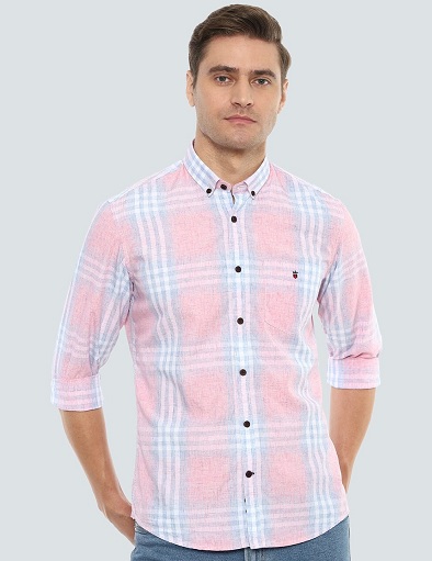 Pink and Blue Louis Philippe Casual Shirts