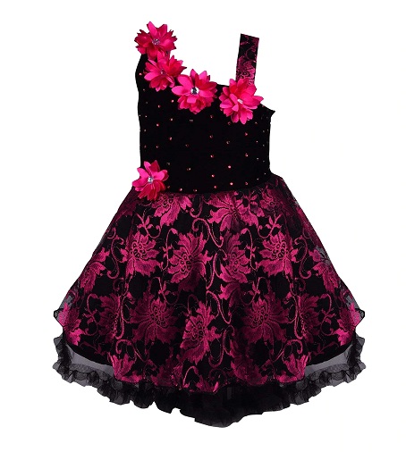 Silk Rose Design Dress for Girls