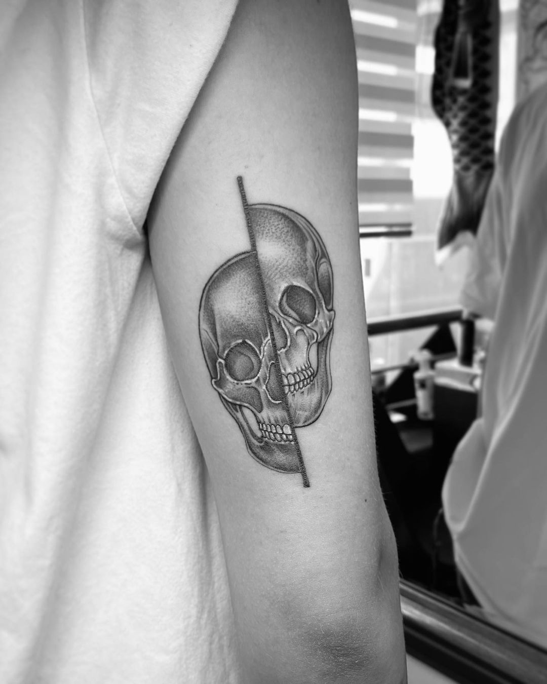 Split Reality Skull Tattoo