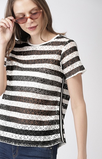 Striped Woven Lace Top
