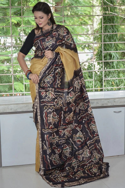 Tussar Silk With Batik Print