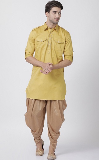 Mens & Boys Clothing Yellow indian traditional top tunic long kurta trendy shirt 