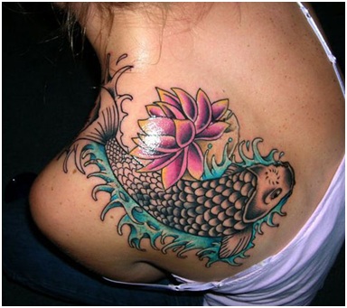 Realistic Fish Tattoo On The Shoulder