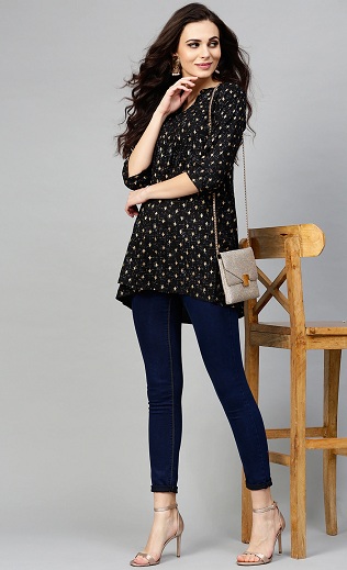 Black and Golden Kurti with Jeans