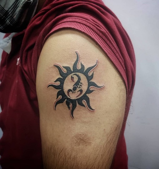 Bold Tribal Sun Tattoos For Guys