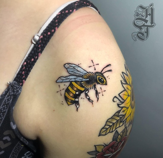 Colourful Honey Bee Tattoo Designs
