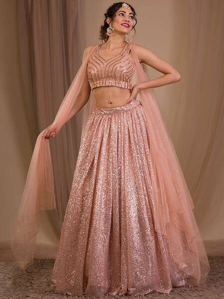 Amazon.com: Green Net Golden Sequin Embellished Designer Ruffle Frill  Lehenga Chaniya Choli Skirt Crop top Wedding Dress : Clothing, Shoes &  Jewelry