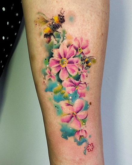Floral Bee Tattoo