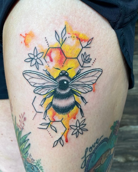 Geometric Honey Bee Tattoo
