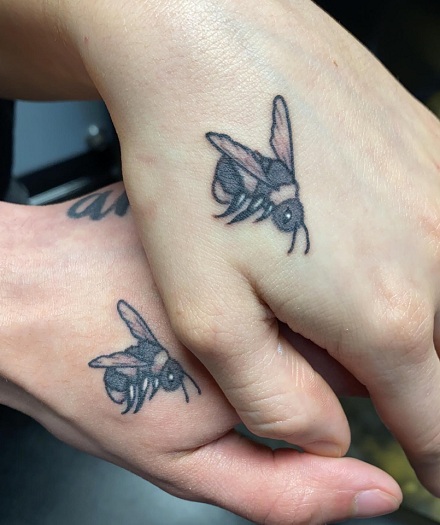 Honey Bees for a pair of married beekeepers, by Keith C (me) at Spinning  Needle Tattoos in Ft Worth : r/tattoos